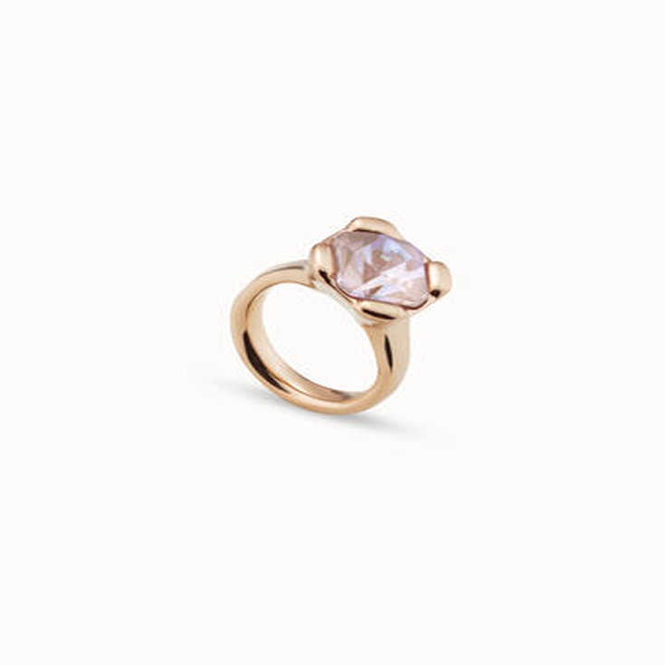 Anillo bañado en oro 18K con cristal rosa, Dorado
