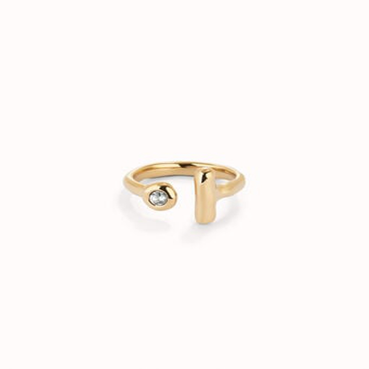 Anillo abierto bañado en oro 18k con topacio blanco, Dorado