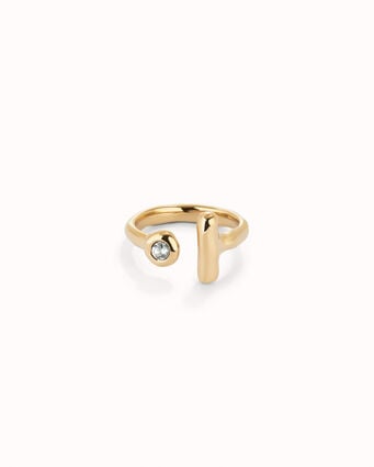 Anillo abierto bañado en oro 18k con topacio blanco, Dorado