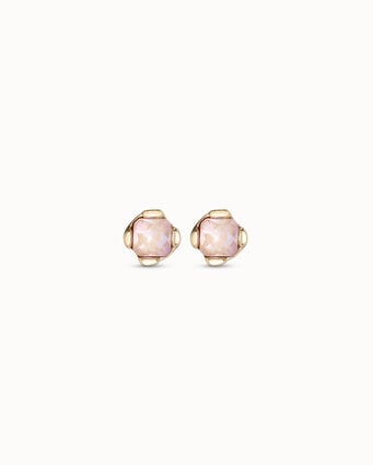 Pendientes bañados en oro 18K con cristal rosa, Dorado