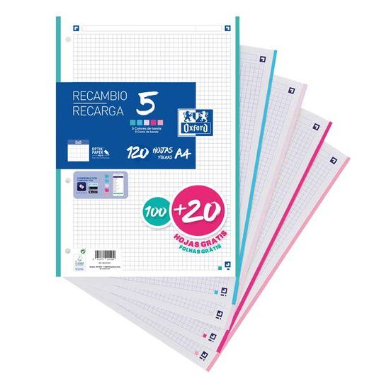 Papel Notebook 5 Oxford A4 5x5 120 hojas 5 colores pastel