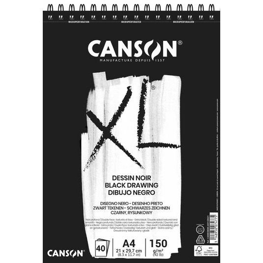 Bloc papel negro Canson XL A4 150g 40 hojas