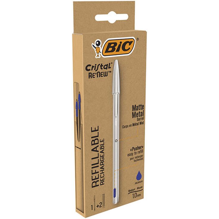 Bolígrafo BIC Cristal ReNew Metal + 2 recambios azul