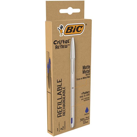 Bolígrafo BIC Cristal ReNew Metal + 2 recambios azul