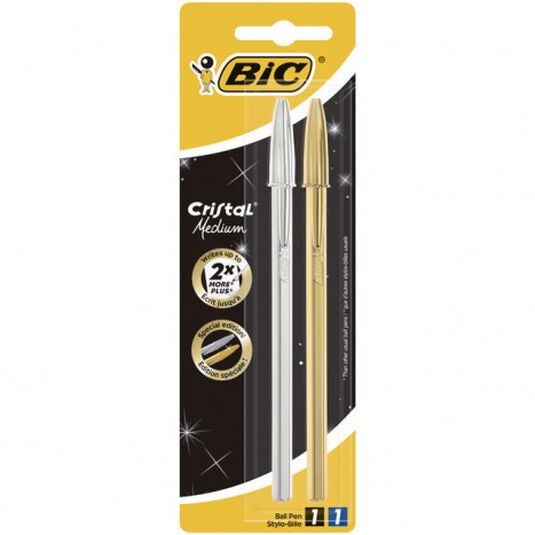Bolígrafos Bic Cristal Shine oro/plata 2u