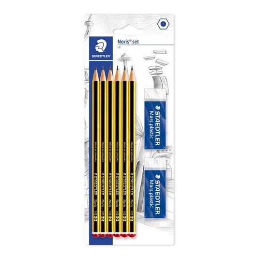 Lápices Staedtler Noris HB 6u + 2 gomas